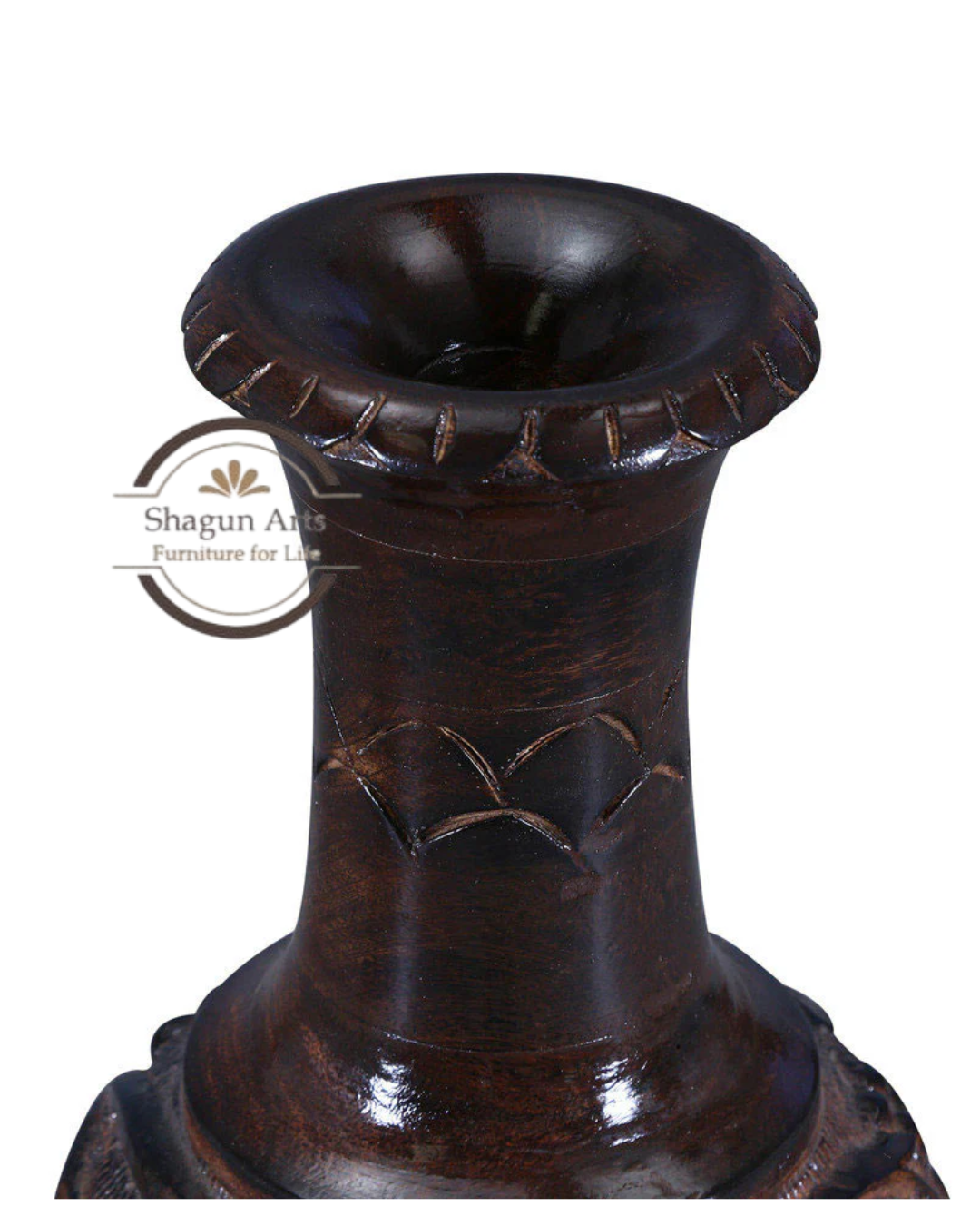 Handcrafted Carved Wooden Decorative Floor Vase