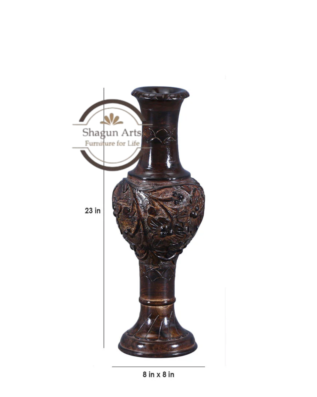 Handcrafted Carved Wooden Decorative Floor Vase