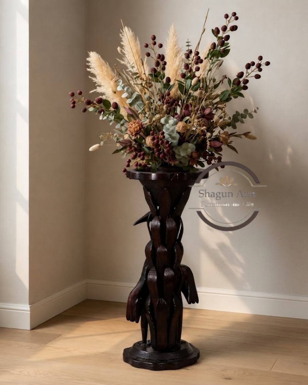 Handcrafted Wooden Elephant Sculptural Candle Stand