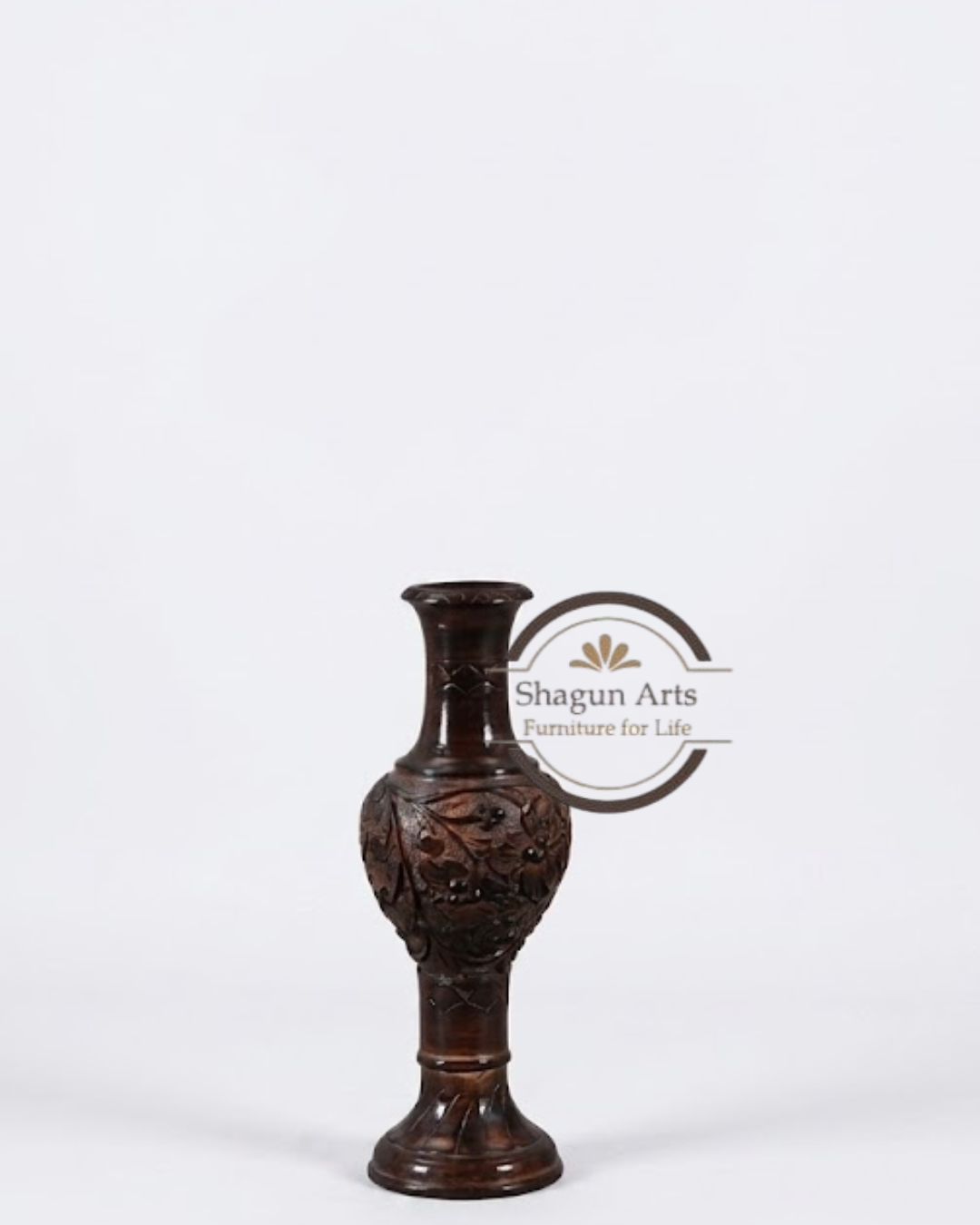 Handcrafted Carved Wooden Decorative Floor Vase
