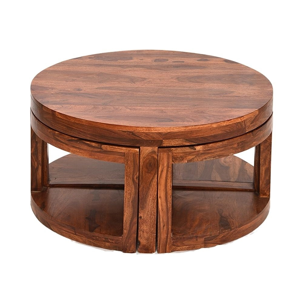 Sterling Solid Sheesham Wood Coffee Table With 4 Stools