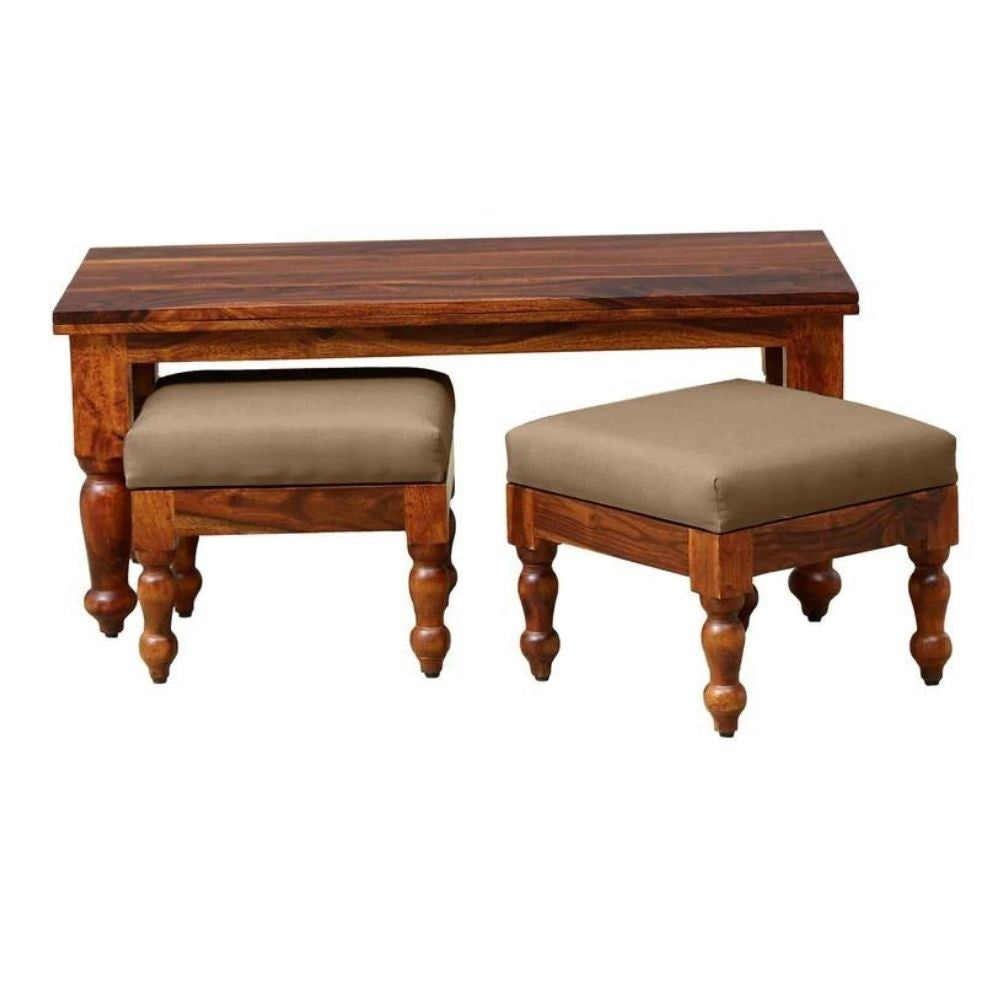 Harper Solid Sheesham Wood Coffee Table With 2 Stools