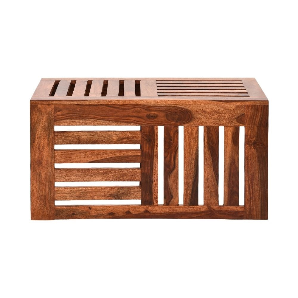 Emerson Solid Sheesham Wood Coffee Table With 2 Stools