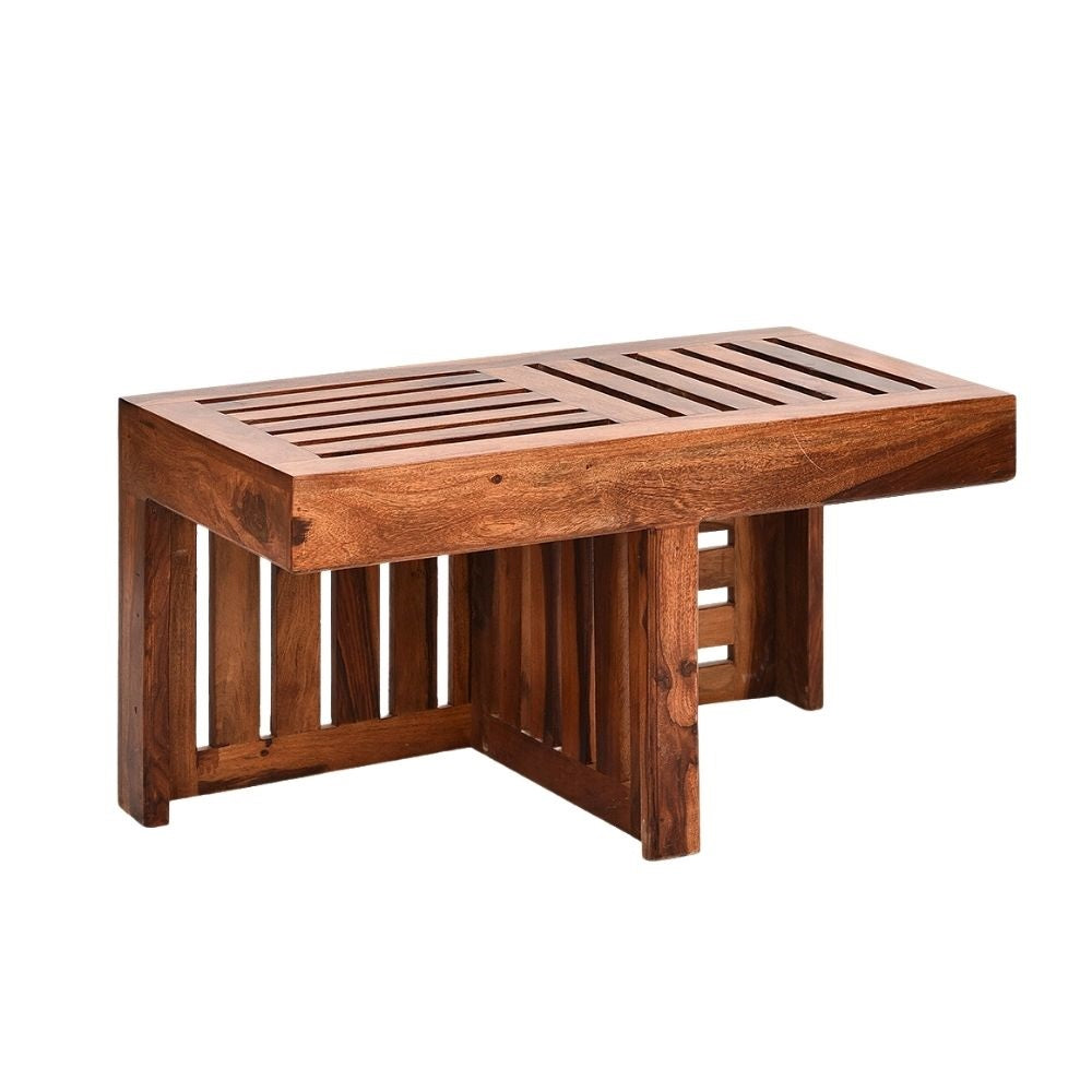 Emerson Solid Sheesham Wood Coffee Table With 2 Stools