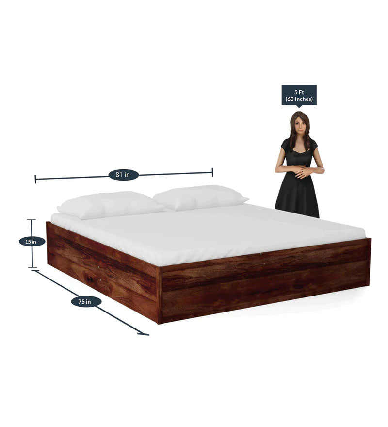 Hout Solid Wood King Size Bed with Storage in Provincial Teak Finish