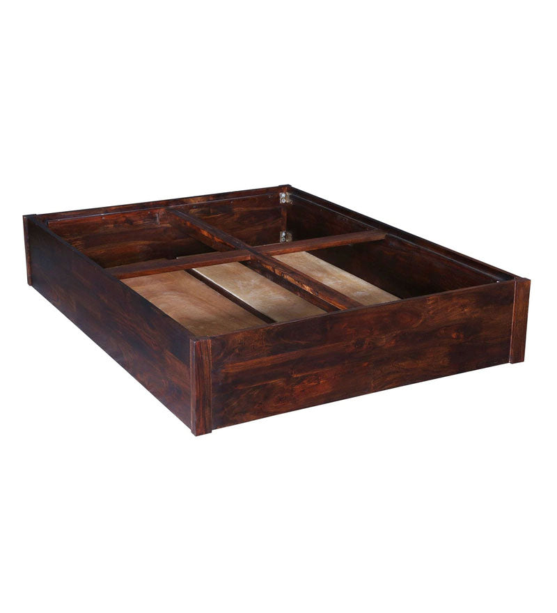 Hout Solid Wood King Size Bed with Storage in Provincial Teak Finish
