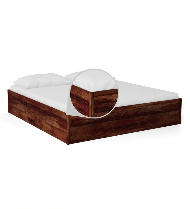 Hout Solid Wood King Size Bed with Storage in Provincial Teak Finish