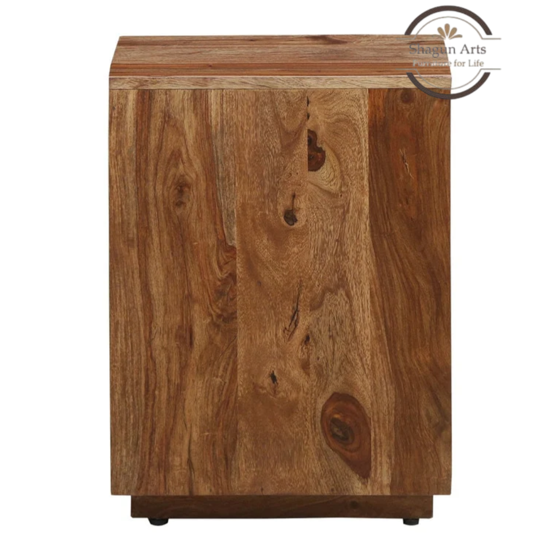 Solid Sheesham Wood Bedside Table with 2 Drawers & Open Shelf | Modern Wooden Nightstand | Walnut Finish