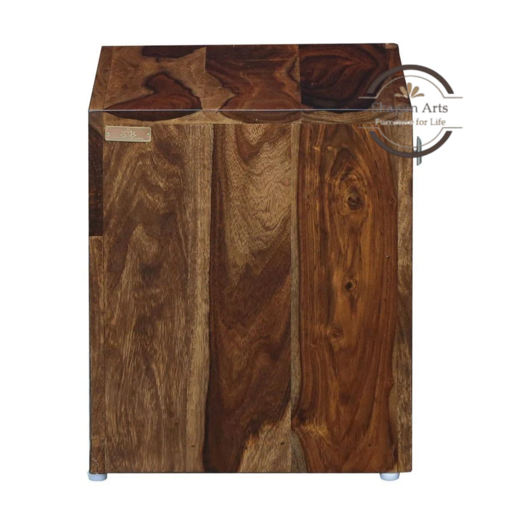 Solid Sheesham Wood Bedside Table with 1 Drawer & Open Shelf | Modern Wooden Nightstand | Rustic TeakFinish