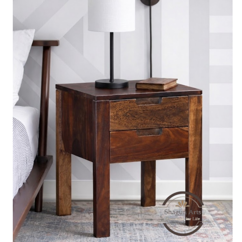 Nova Solid Wood 2-Drawer Bedside Table Provincial Teak Finish