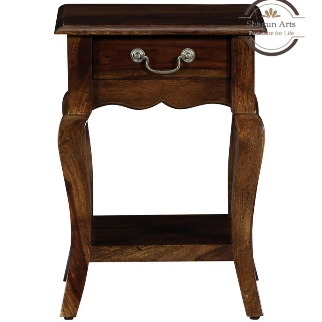 Heritage Solid Sheesham Wood Bedside Table with Drawer & Open Shelf