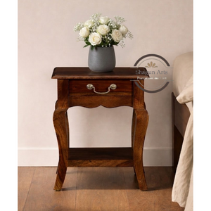 Heritage Solid Sheesham Wood Bedside Table with Drawer & Open Shelf