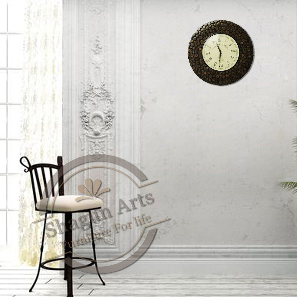 Dark Golden Sturdy Wooden Wall Clock