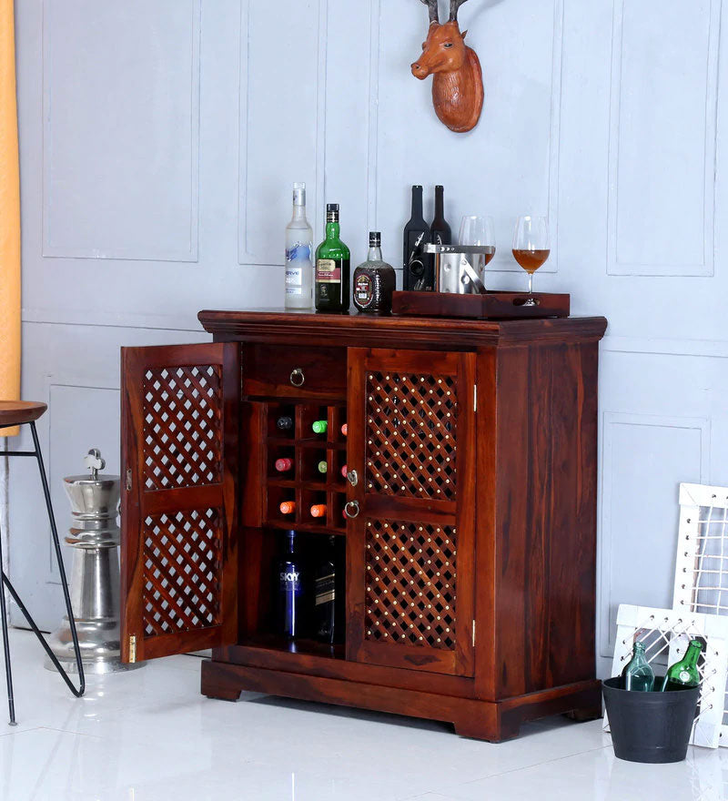 Lynton Bar Cabinet in Honey Oak Finish