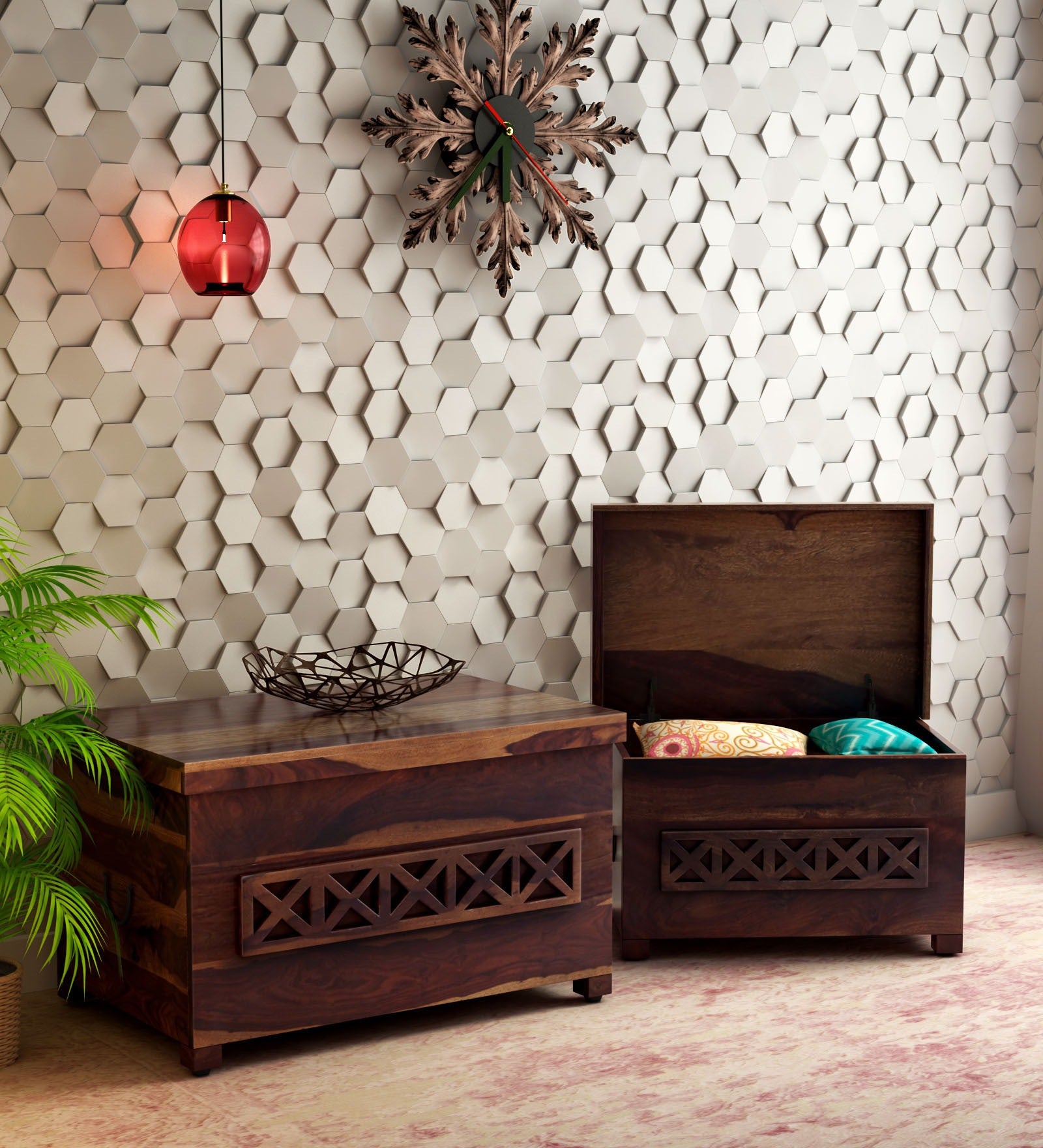 Darbus Box Wood Trunk (Set of 2) in Provincial Teak Finish