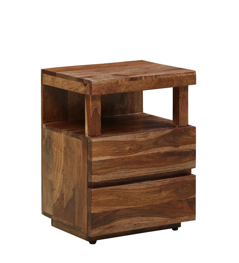Walken Bed Leo Solid Wood Night Stand in Rustic Teak Finish