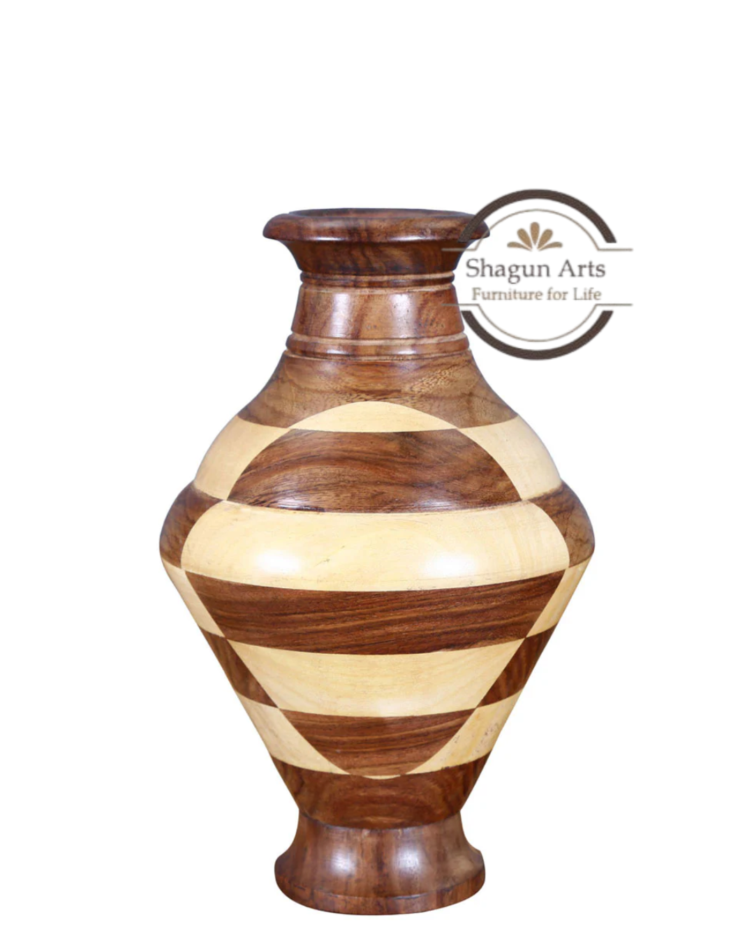 Handcrafted Wooden Decorative Vase with Inlay Design