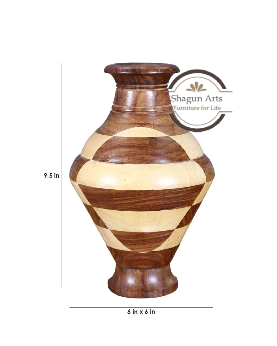 Handcrafted Wooden Decorative Vase with Inlay Design