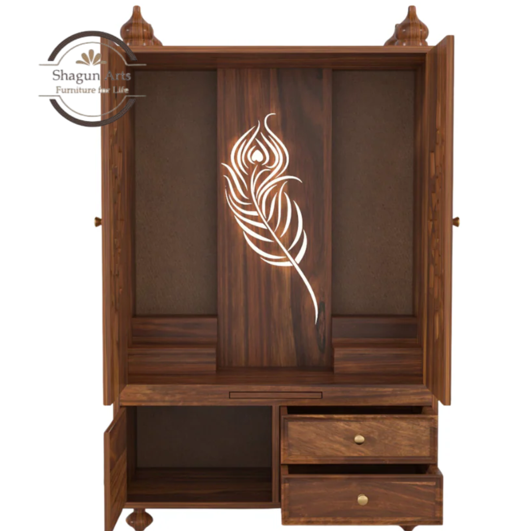 Solid Sheesham Wooden Storage Cabinet with Floral Cutwork & Drawers