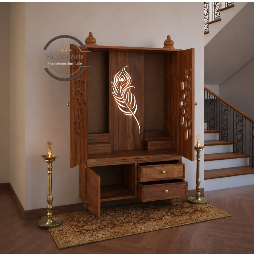 Solid Sheesham Wooden Storage Cabinet with Floral Cutwork & Drawers