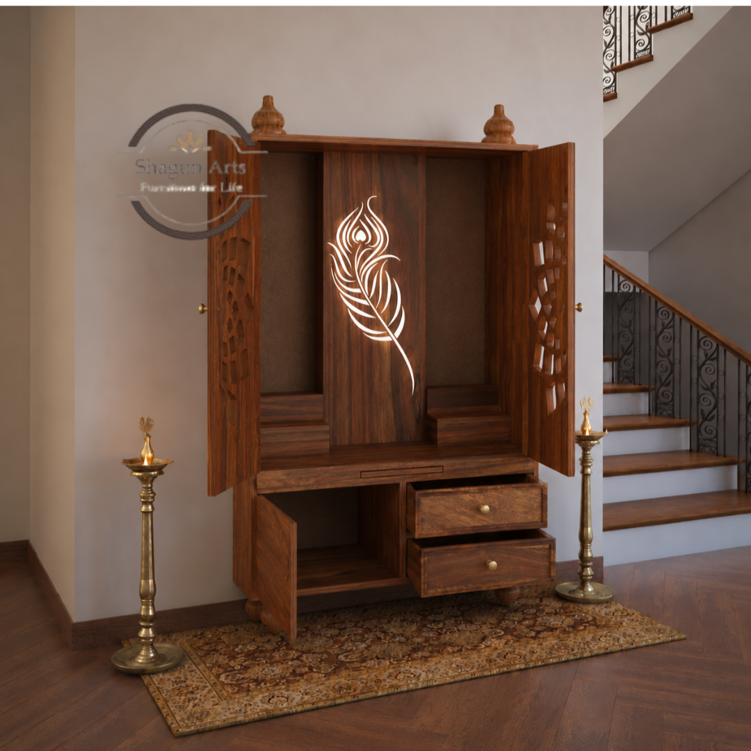 Solid Sheesham Wooden Storage Cabinet with Floral Cutwork & Drawers