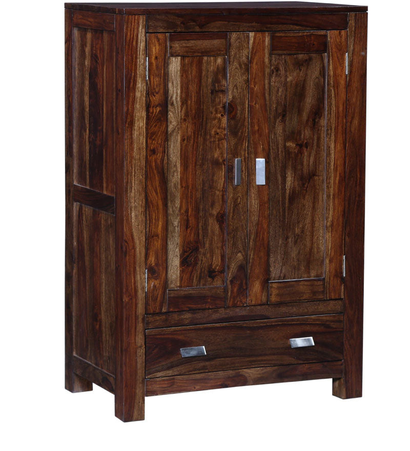 Emboss Solid Wood 2 Door Wardrobe in Provincial Teak Finish