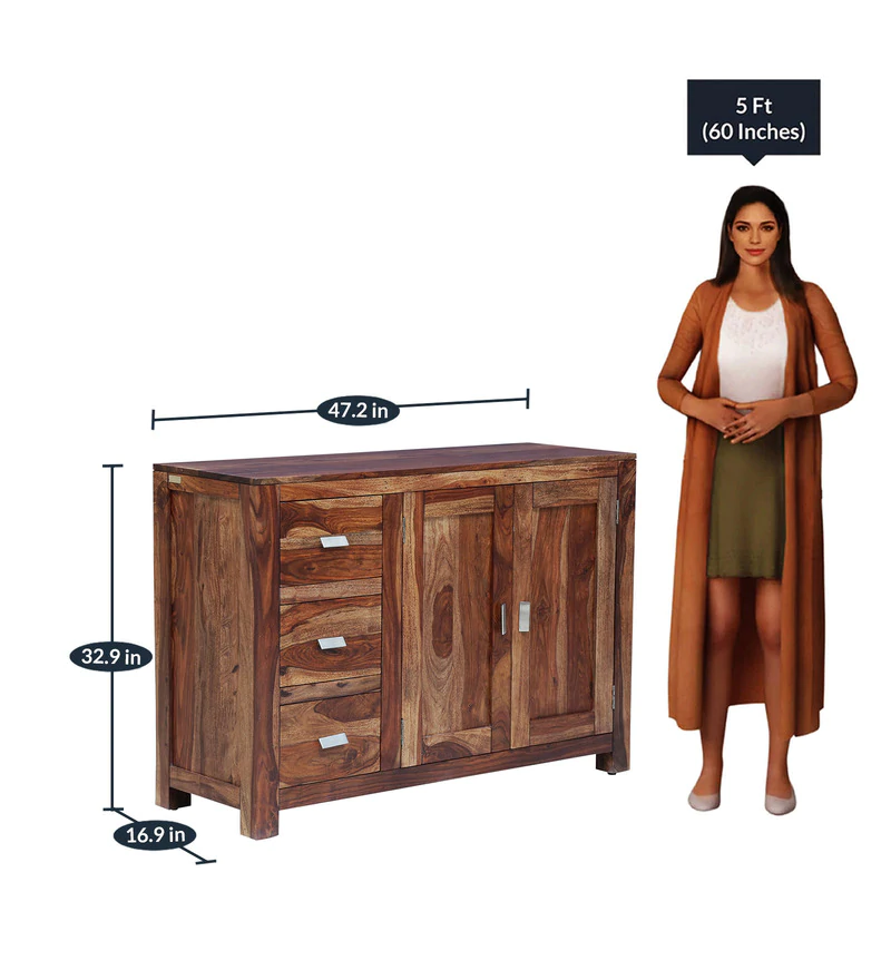 Kerry Solid Wood Sideboard in Rustic Teak Finish