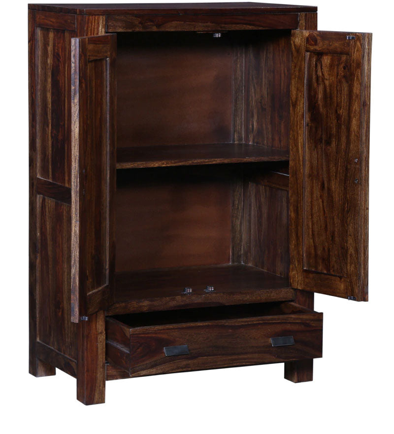 Emboss Solid Wood 2 Door Wardrobe in Provincial Teak Finish
