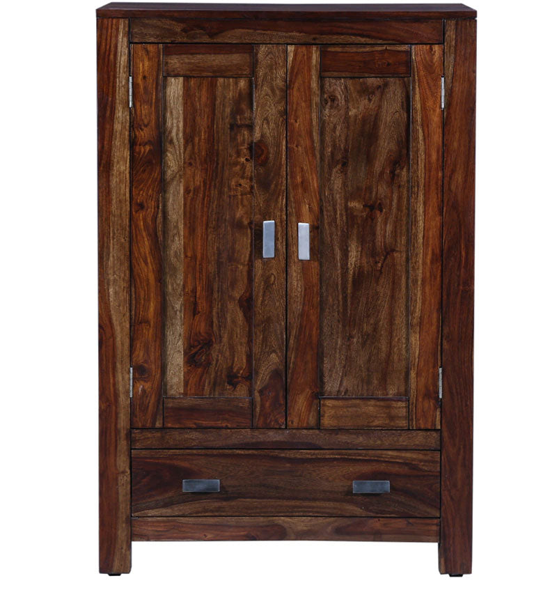 Emboss Solid Wood 2 Door Wardrobe in Provincial Teak Finish