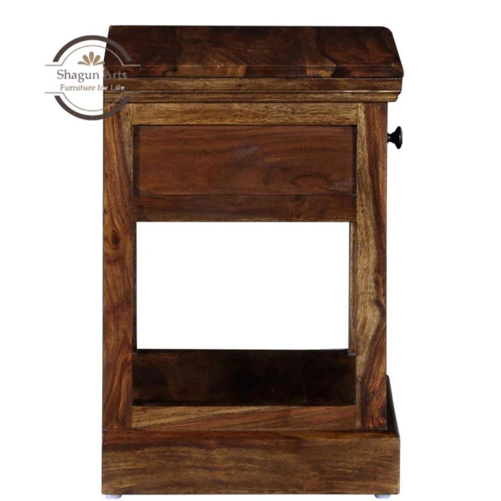 Solid Sheesham Wood Bedside Table with 1 Drawer & Open Shelf | Wooden Nightstand | Teak Finish