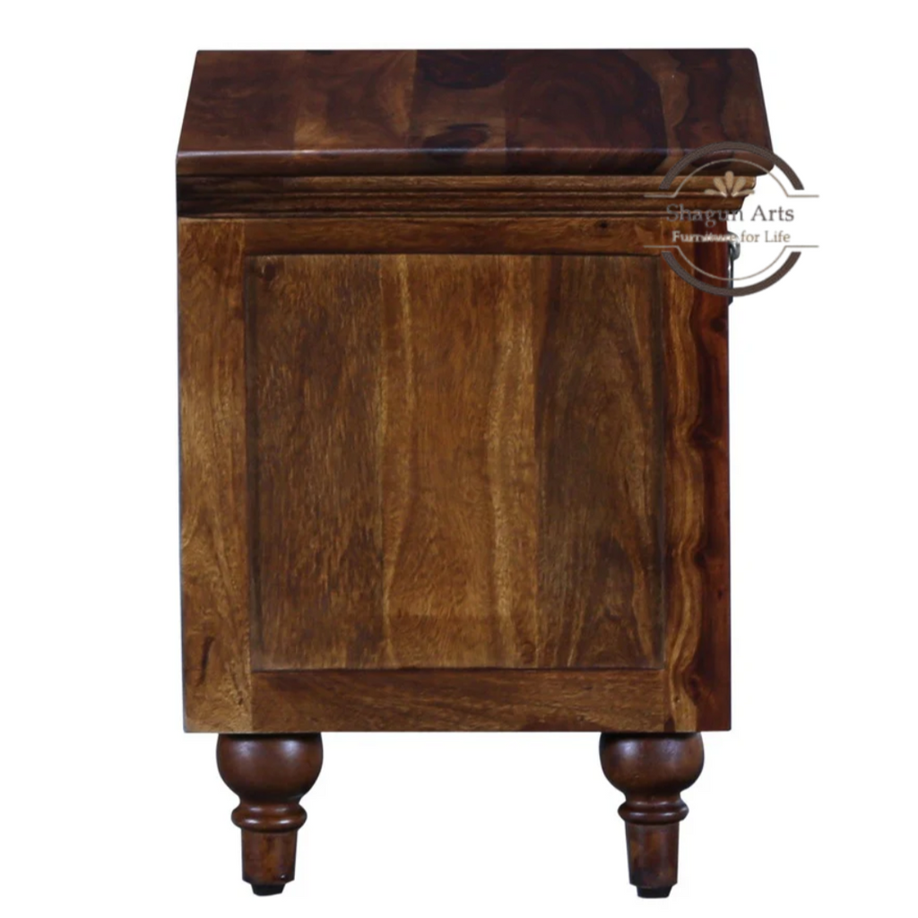 Solid Sheesham Wood Bedside Table with 1 Drawer & Open Shelf | Wooden Nightstand | Provincial Teak Finish