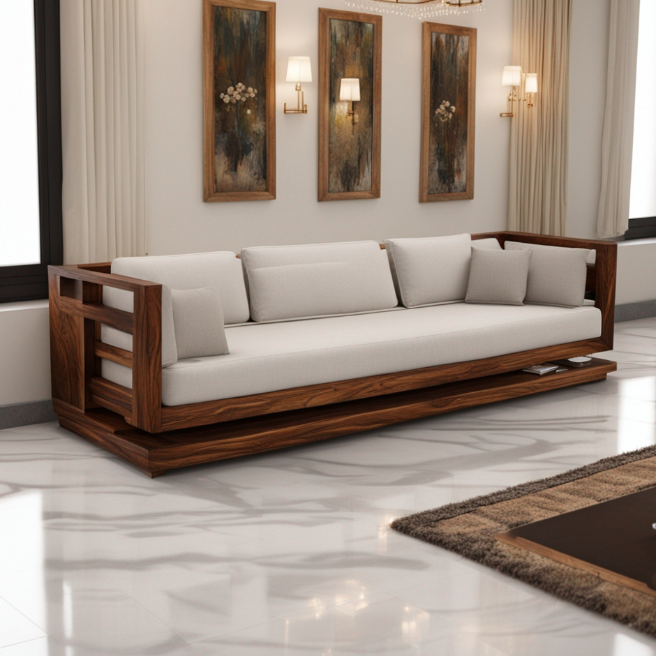 Paxton Solid Sheesham Wood 3 Seater Sofa