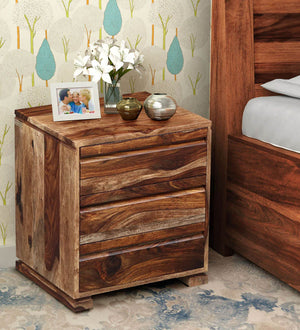 Morse Bed Segur Solid Wood Bedside Chest in Rustic Teak Finish