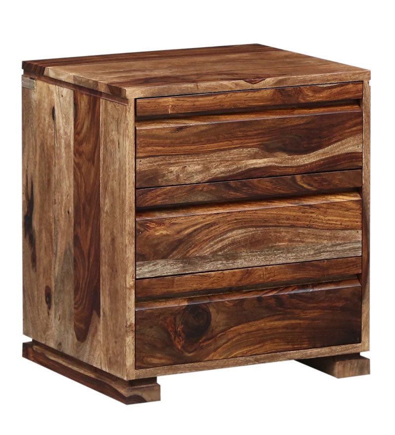 Morse Bed Segur Solid Wood Bedside Chest in Rustic Teak Finish