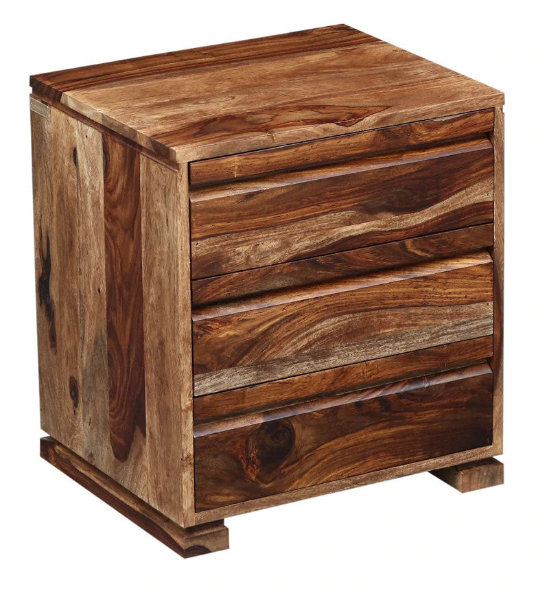 Morse Bed Segur Solid Wood Bedside Chest in Rustic Teak Finish