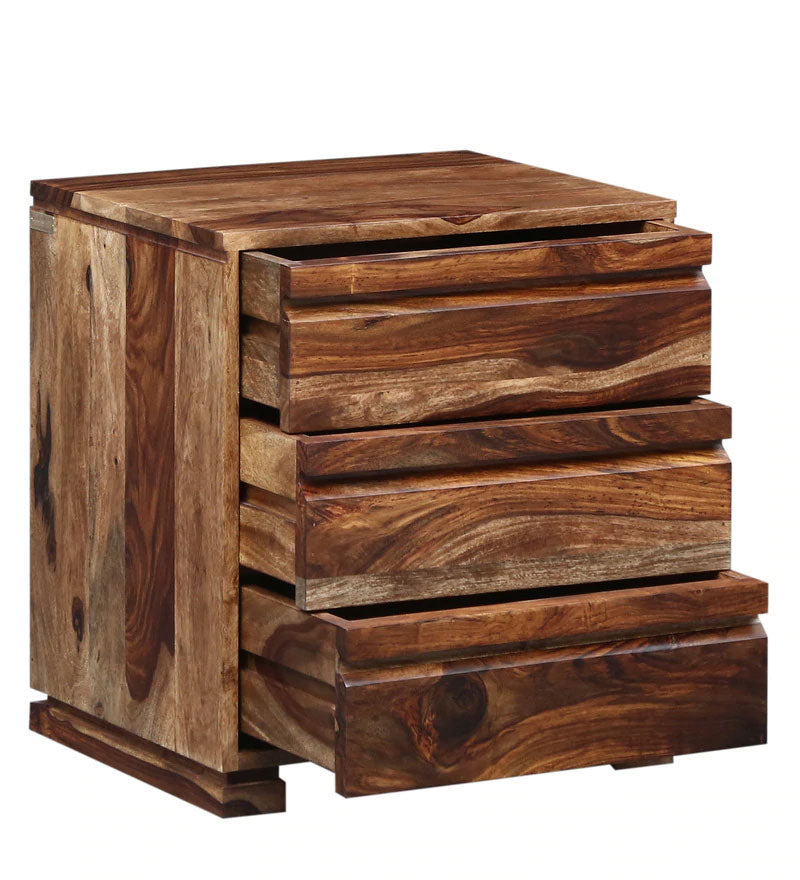 Morse Bed Segur Solid Wood Bedside Chest in Rustic Teak Finish