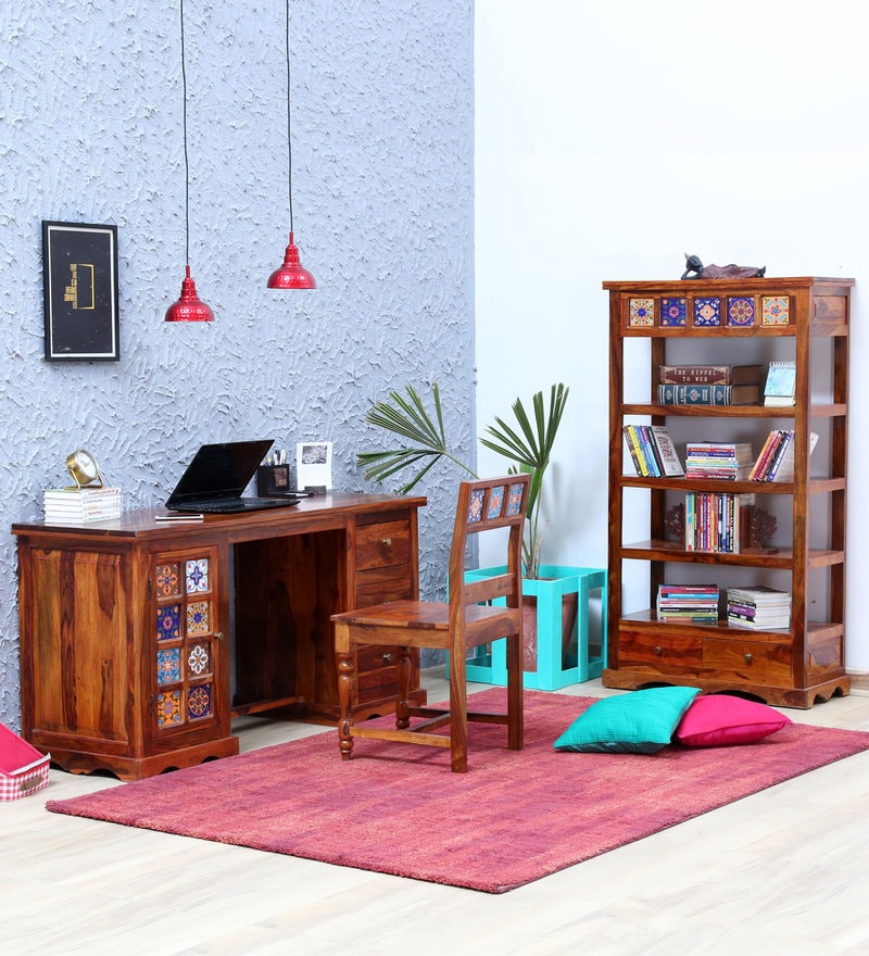 Lacey Solid Wood Book Shelf in Honey Oak Finish