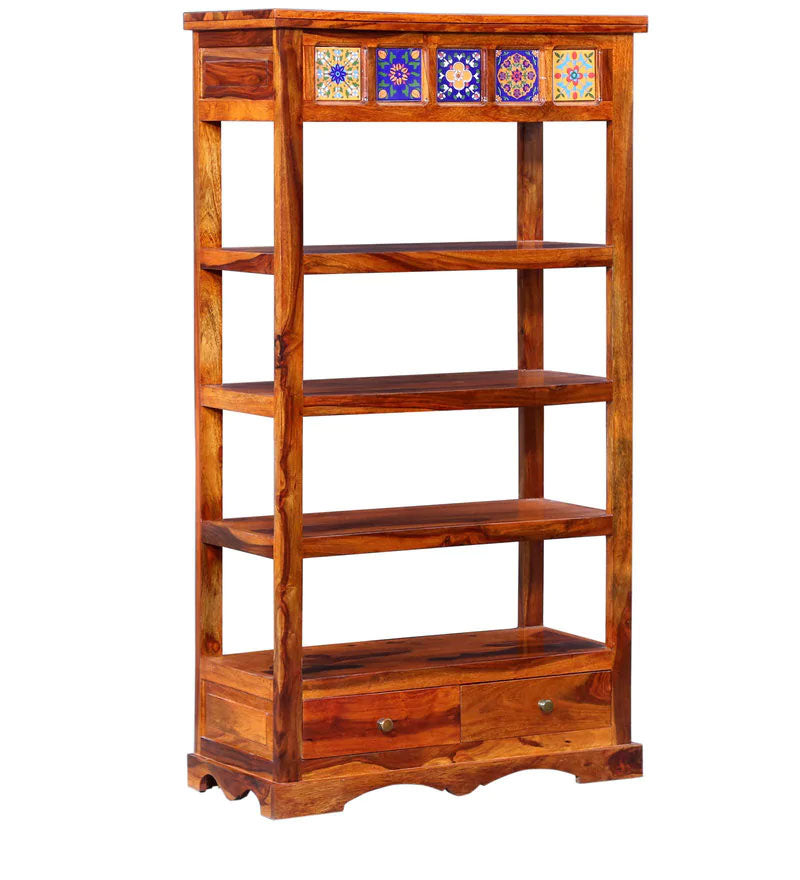 Lacey Solid Wood Book Shelf in Honey Oak Finish