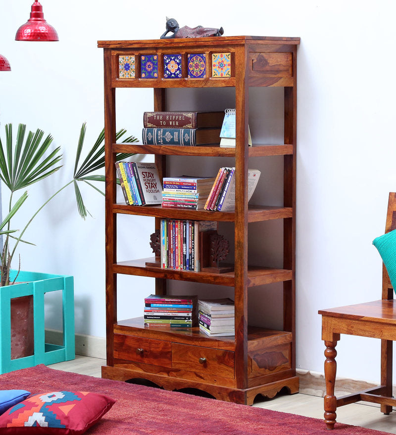 Lacey Solid Wood Book Shelf in Honey Oak Finish