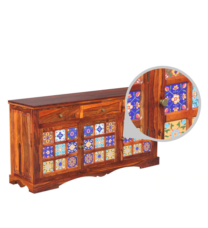 Roger Sideboard Solid Wood Sideboard in Honey Oak Finish