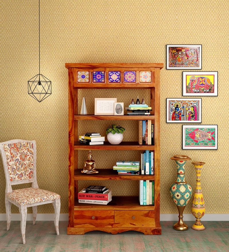 Lacey Solid Wood Book Shelf in Honey Oak Finish