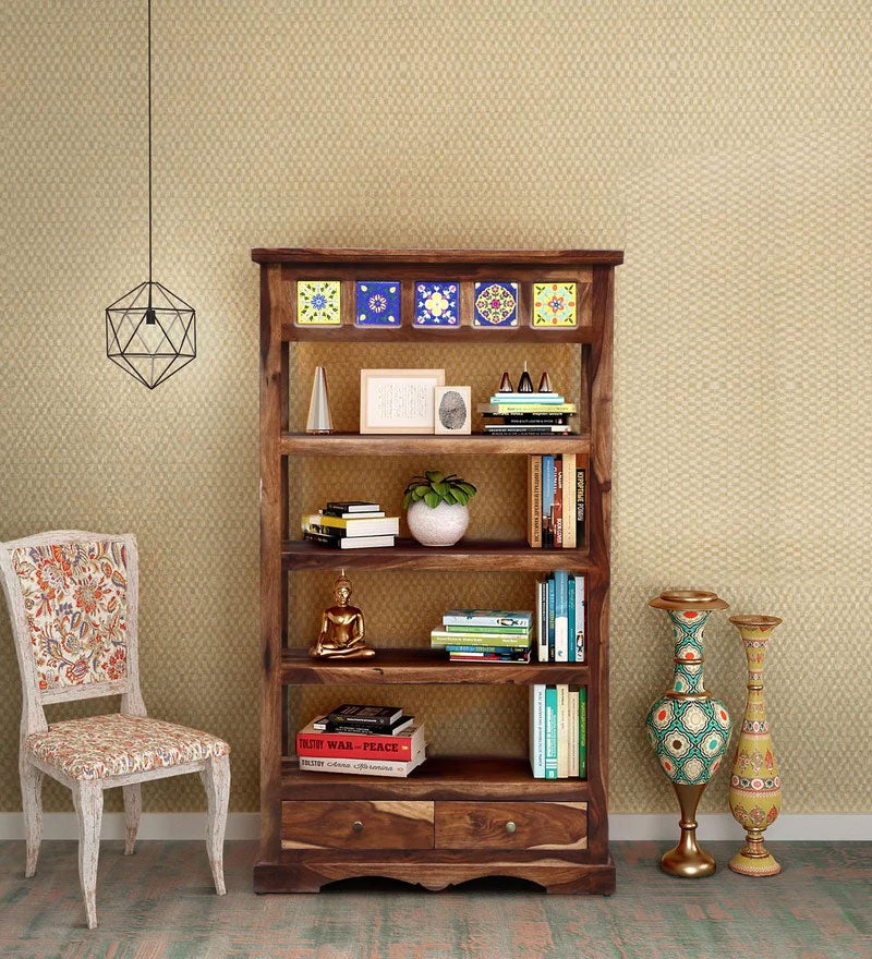 Heimo Solid Wood Book Shelf in Rustic Teak Finish