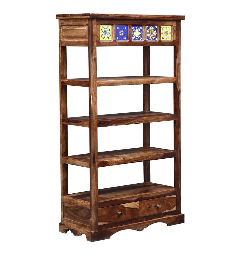 Heimo Solid Wood Book Shelf in Rustic Teak Finish