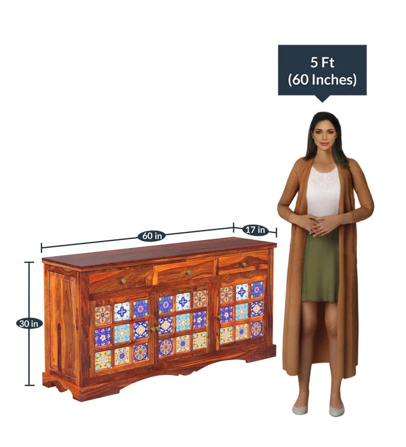 Roger Sideboard Solid Wood Sideboard in Honey Oak Finish