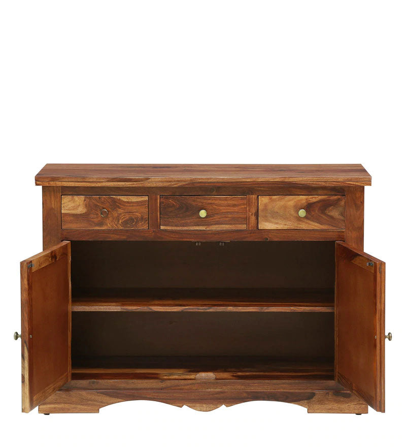 Emboss Solid Wood Sideboard in Rustic Teak Finish