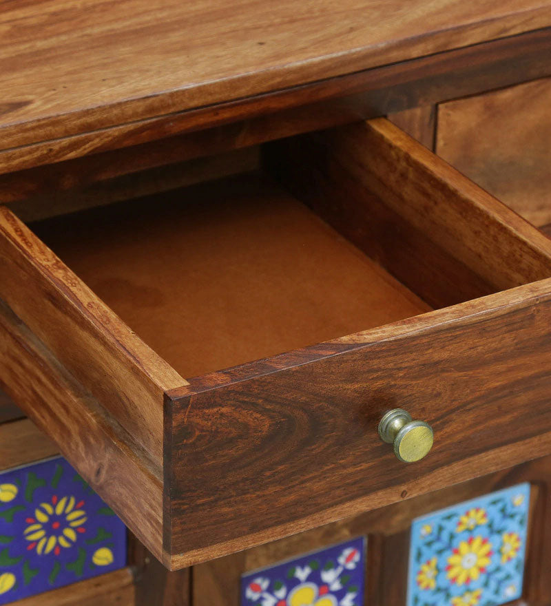 Emboss Solid Wood Sideboard in Rustic Teak Finish