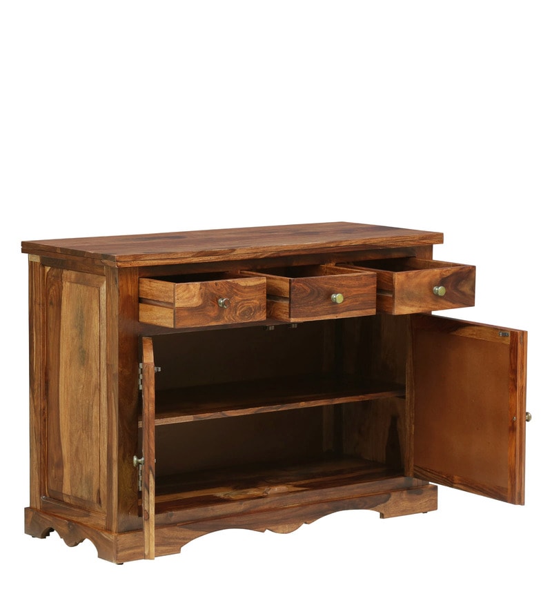 Emboss Solid Wood Sideboard in Rustic Teak Finish