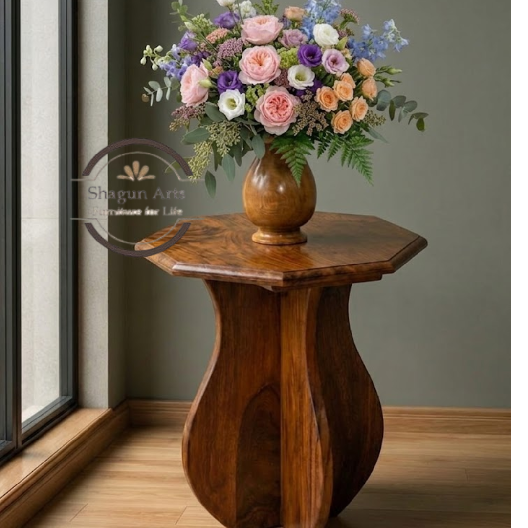 Handcrafted Wooden Pedestal Flower Vase Stand