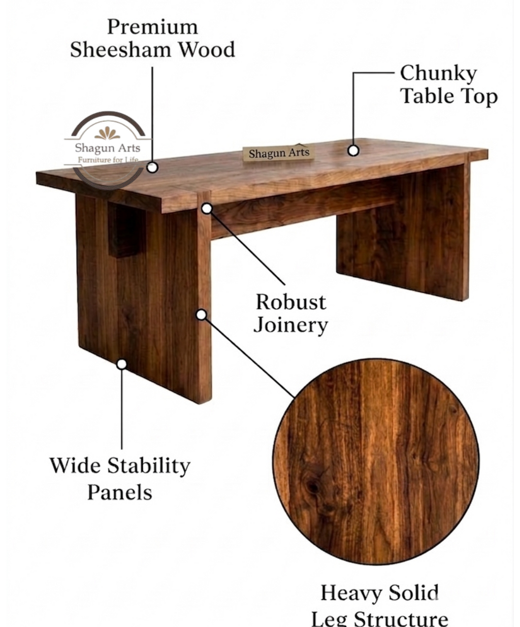 Solid Sheesham Wooden Dining & Workspace Table
