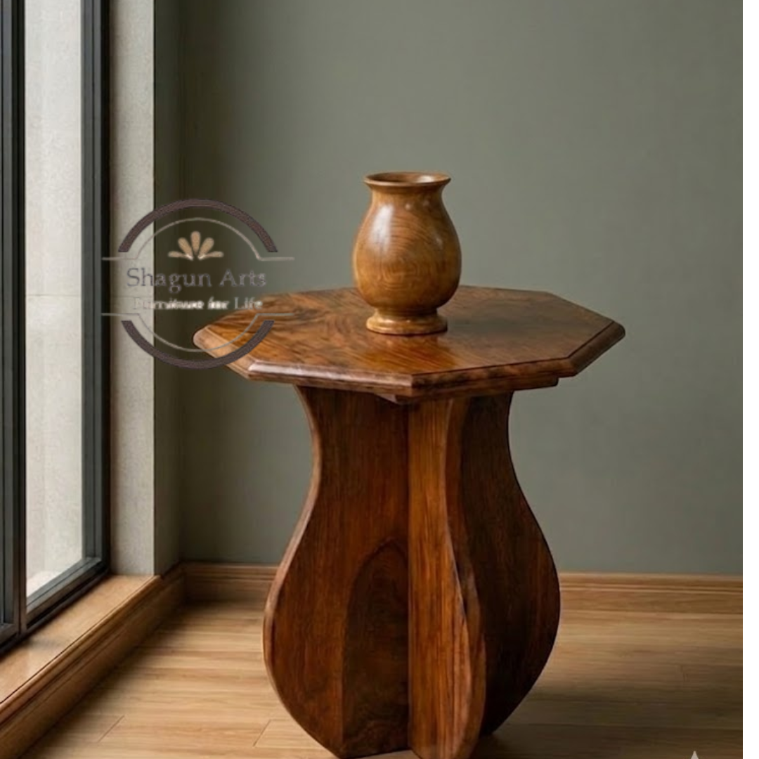 Handcrafted Wooden Pedestal Flower Vase Stand